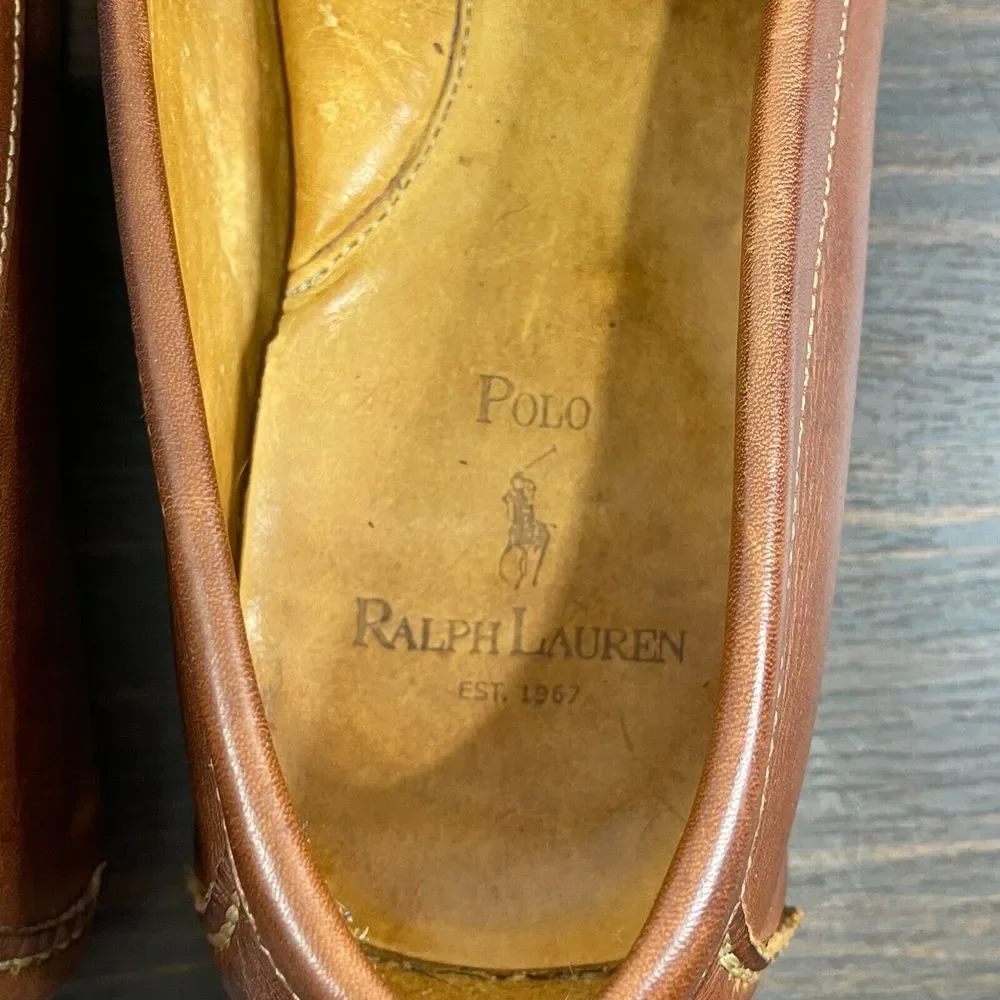Polo Ralph Lauren Shoes Mens 10.5 D Brown Leather Driving Loafers Buckle - Picture 6 of 10